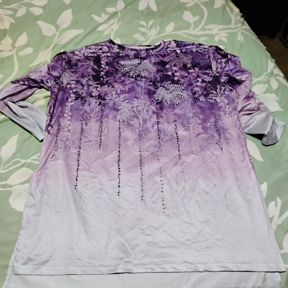 Purple Floral Long Sleeve Women's Top - Picture 6 of 10
